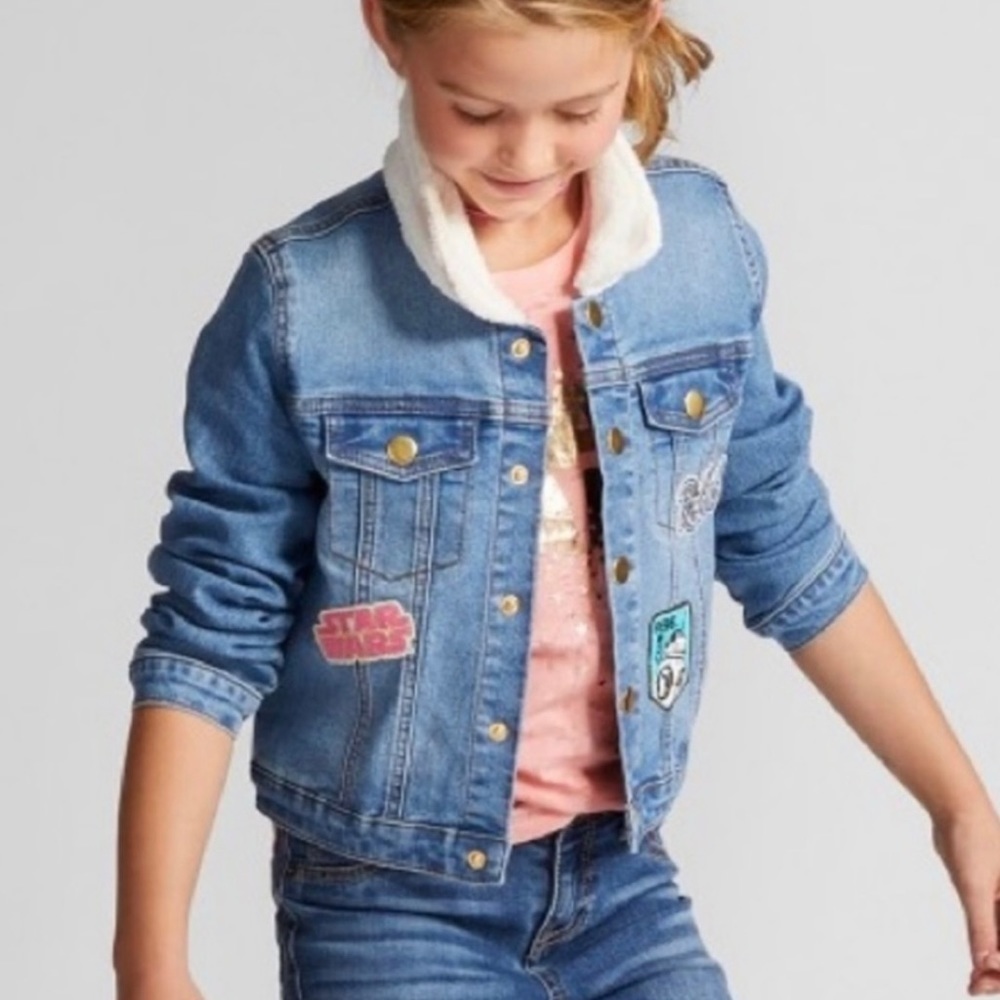 Girls Star Wars Denim Sherpa Neck Jean Jacket Size Large (10/12).​​​